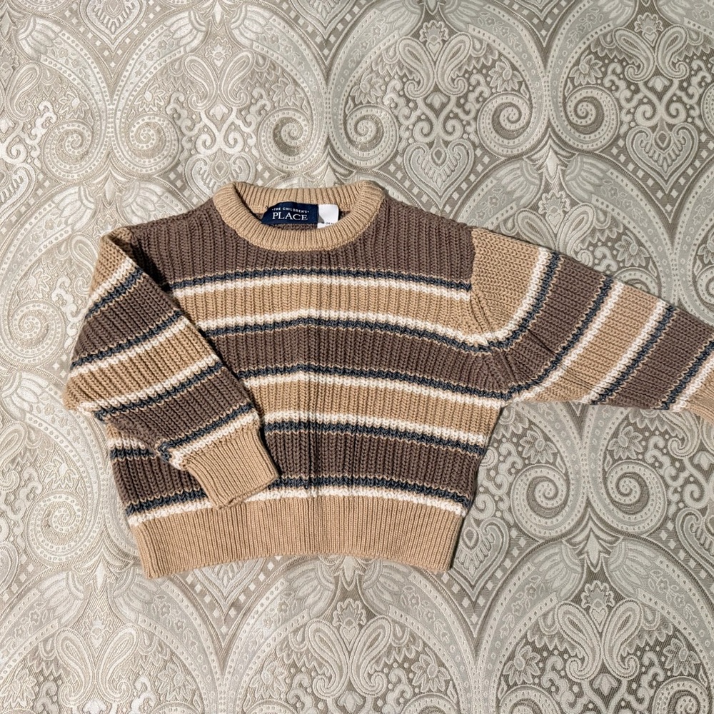 The Children's Place Brown & Tan Striped Crewneck Sweater